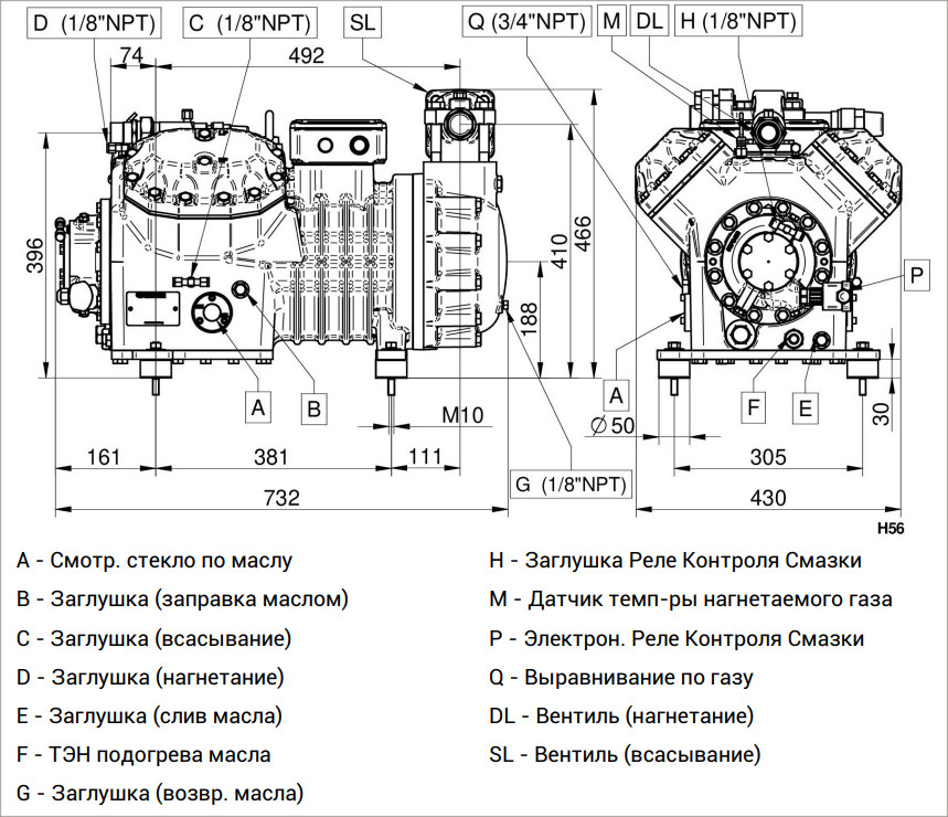 чертеж компрессора H3501CC