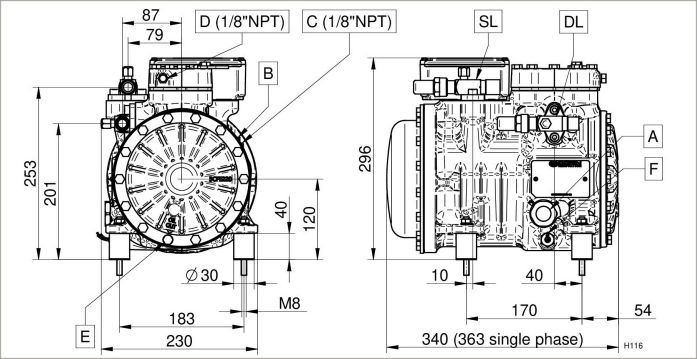 чертеж компрессора H251CC
