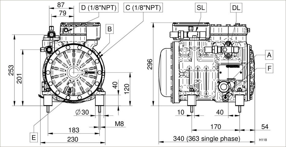 чертеж компрессора H281CC