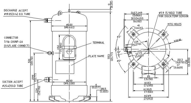 размеры компрессора Panasonic Sanyo C-SC753H8H