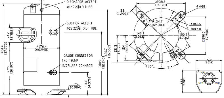 размеры компрессора Panasonic Sanyo C-SBN373H8H